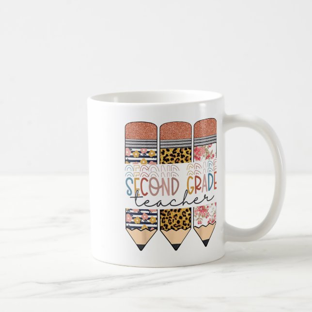 Second Grade Teacher Leopard Pencil First Day Of S Coffee Mug (Right)