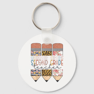 Second Grade Teacher Leopard Pencil First Day Of S Key Ring
