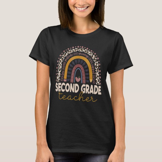 Second Grade Teacher Leopard Rainbow  2nd Grade T-Shirt (Front)