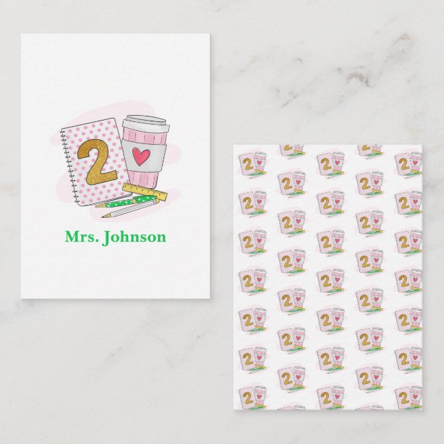 Second Grade Teacher Pink Notebook Coffee Card (Front/Back)