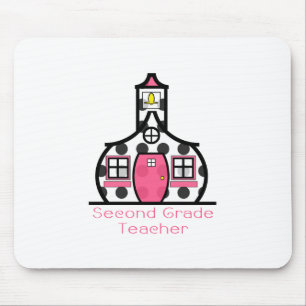 Second Grade Teacher Polka Dot Schoolhouse Mouse Pad