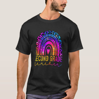 Second Grade Teacher Rainbow Leopard Tie Dye Back T-Shirt