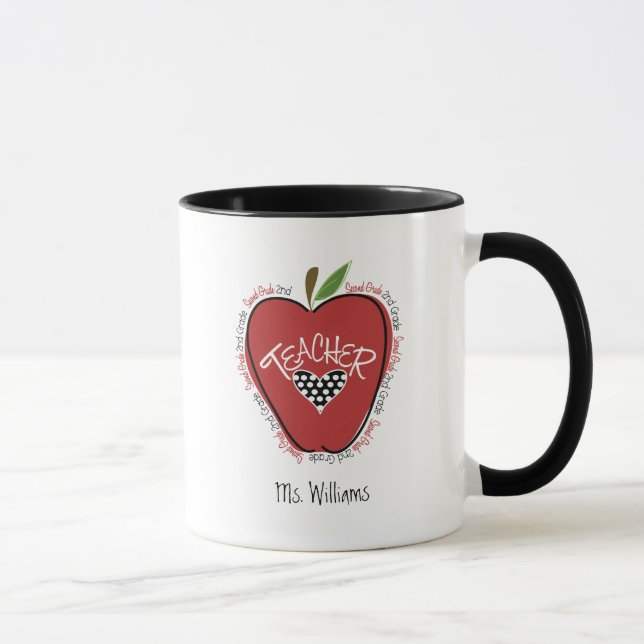 Second Grade Teacher Red Apple Mug (Right)