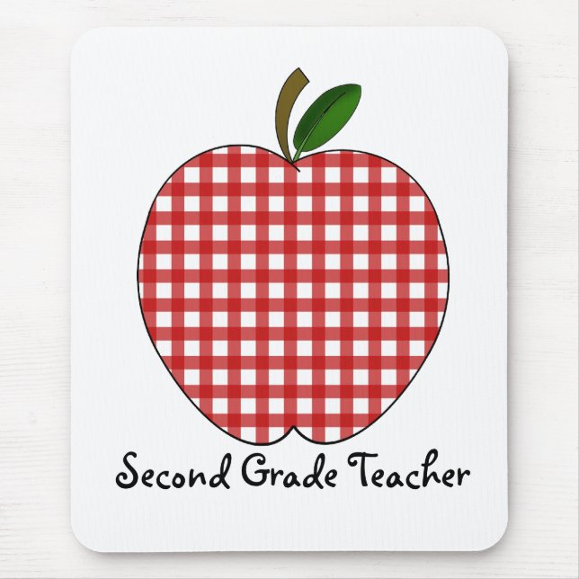 Second Grade Teacher Red Gingham Apple Mouse Pad (Front)