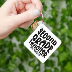 Second Grade Teacher Retro Text Custom Key Ring