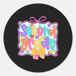 Second Grade Teacher Student Coquette Pencil 2nd G Classic Round Sticker