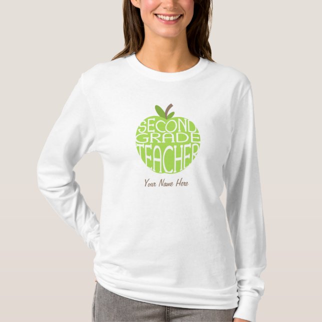 Second Grade Teacher T Shirt - Green Apple (Front)