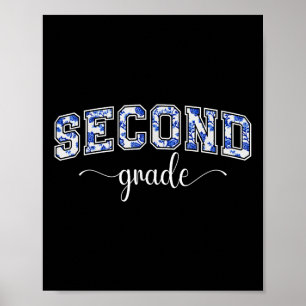 Second Grade Teacher Toile Floral 2nd Grade Back T Poster