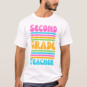 SECOND GRADE TEACHER Virbrant Colors Bubble Font T-Shirt