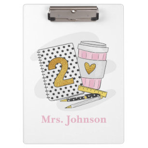 Second Grade Teacher White Preppy Notebook Coffee Clipboard