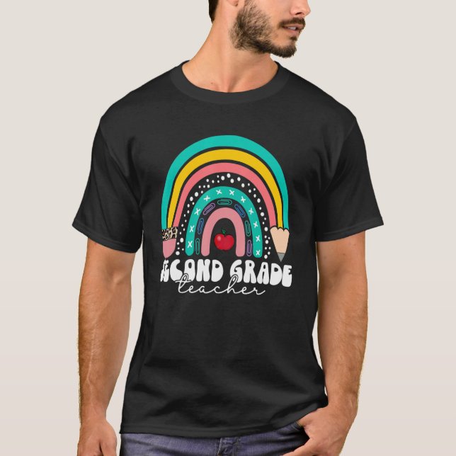 Second Grade Teachers 2nd Grade Squad Rainbow Back T-Shirt (Front)