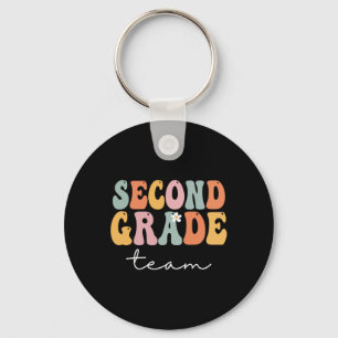 Second Grade Team Retro Groovy Vintage First Day O Key Ring