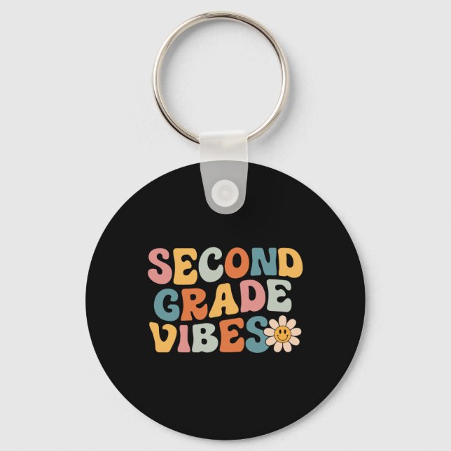 Second Grade Vibes - 2nd Grade Team Retro 1st Day  Key Ring (Front)
