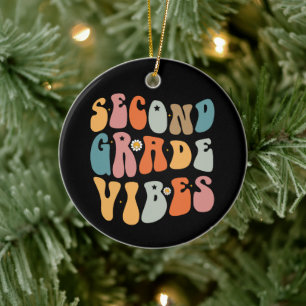 Second Grade Vibes Back To School Groovy School Ceramic Ornament