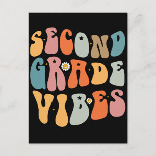 Second Grade Vibes Back To School Groovy School  Holiday Postcard