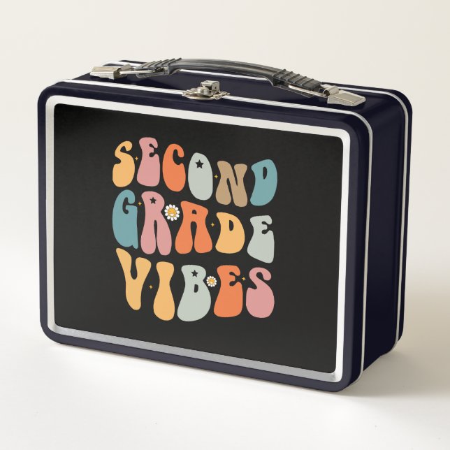 Second Grade Vibes Back To School Groovy School  Metal Lunch Box (Front)
