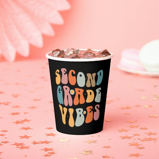 Second Grade Vibes Back To School Groovy School  Paper Cups (Insitu)