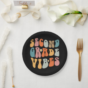 Second Grade Vibes Back To School Groovy School Paper Plate