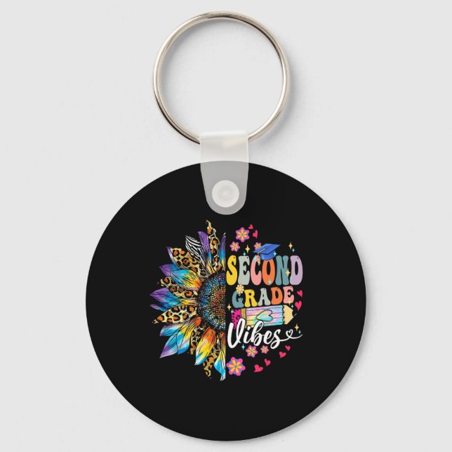 Second Grade Vibes Back To School Leopard Sunflowe Key Ring (Front)