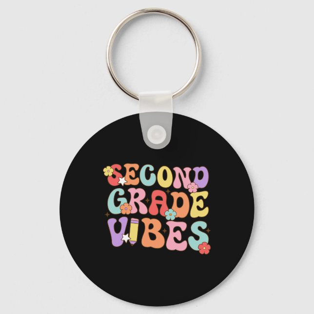 Second Grade Vibes Ck To School Retro 2nd Grade Te Key Ring (Front)