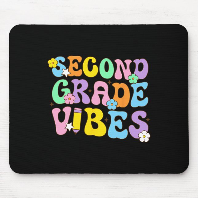 Second Grade Vibes Ck To School Retro 2nd Grade Te Mouse Pad (Front)