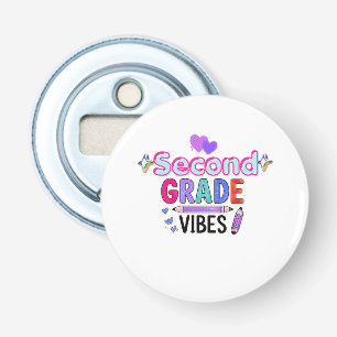 Second Grade Vibes Cute Back to School Button  Bottle Opener