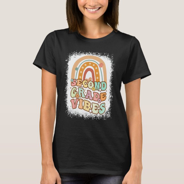 Second Grade Vibes Rainbow Bleached Retro 1st Day  T-Shirt (Front)