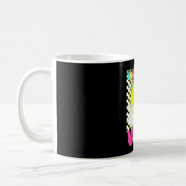 Second grade vibes retro smile face back to school coffee mug (Left)