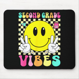 Second grade vibes retro smile face back to school mouse pad