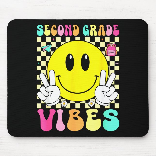 Second grade vibes retro smile face back to school mouse pad (Front)
