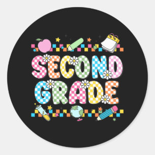 Second Grade Vibes Shirt 2nd Retro Back To School  Classic Round Sticker
