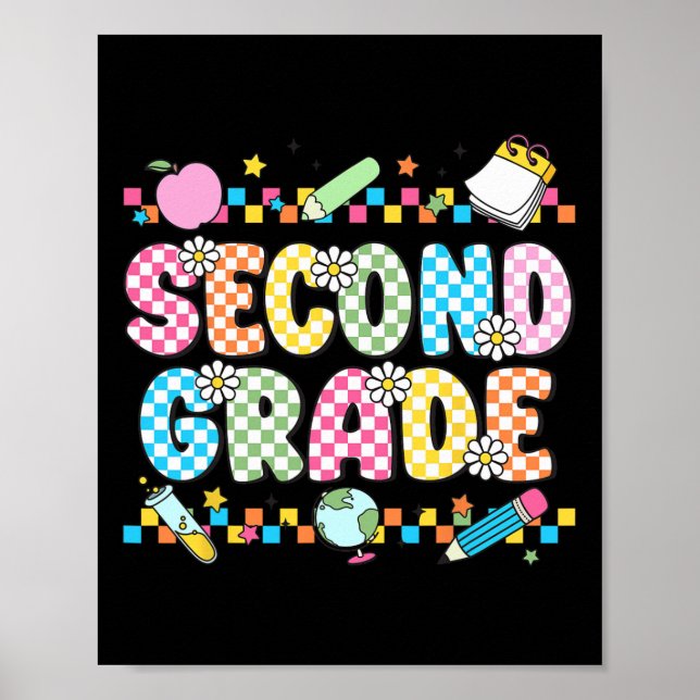 Second Grade Vibes Shirt 2nd Retro Back To School  Poster (Front)