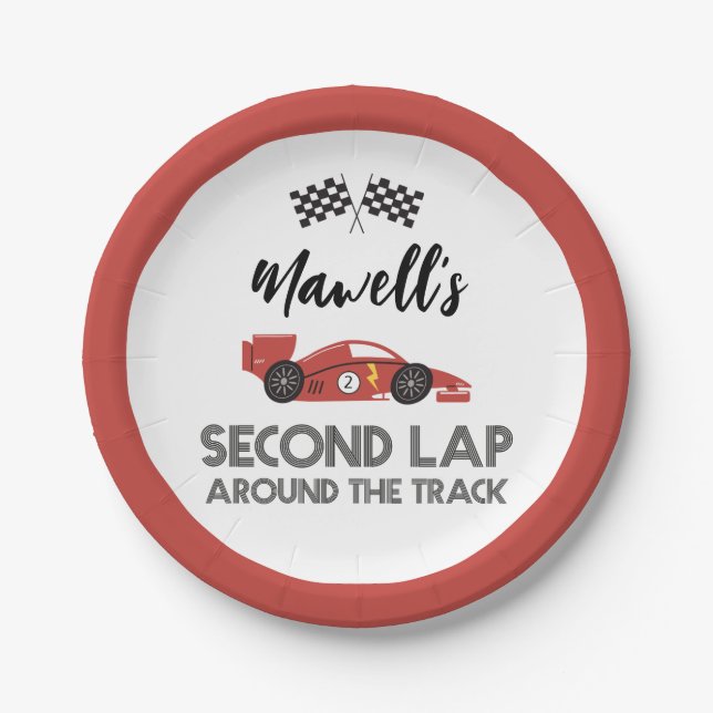 Second Lap Around the Track Race Car Birthday Paper Plate (Front)
