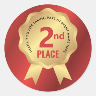 Second Place Medal Award Red & Gold Competition Classic Round Sticker