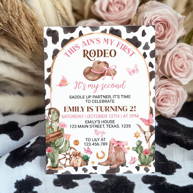 Second Rodeo Bows Pink Cowgirl Birthday Invitation (Creator Uploaded)