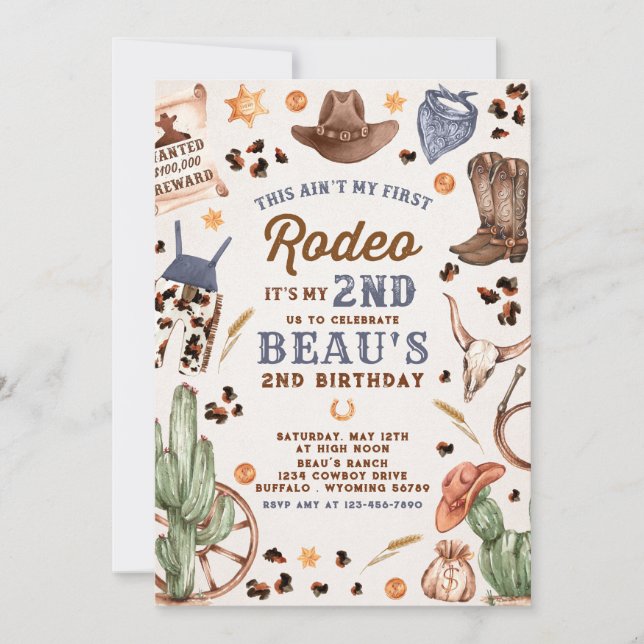 Second Rodeo Cowboy Wild West Birthday Party Invitation (Front)