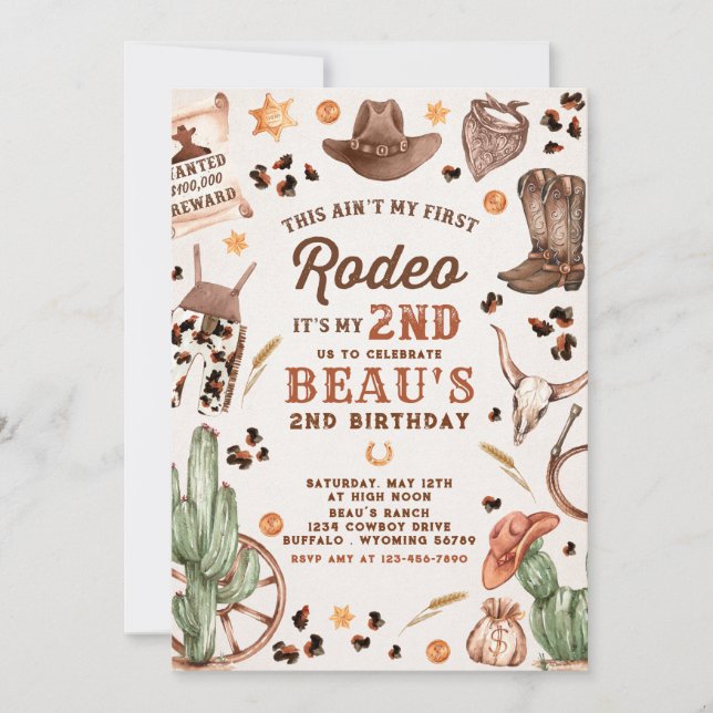 Second Rodeo Cowboy Wild West Birthday Party Invitation (Front)