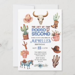 Second Rodeo Cowgirl Boy 2nd Western Birthday  Invitation