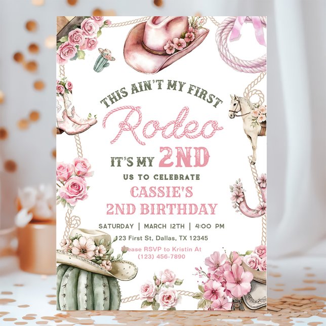 Second Rodeo Cowgirl Wild West Birthday Party Invitation (Creator Uploaded)