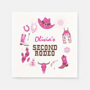Second Rodeo Pink Western Cowboy 2nd Birthday Napkin