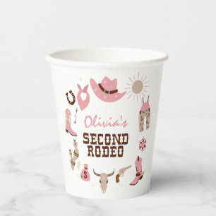 Second Rodeo Pink Western Cowboy 2nd Birthday Paper Cups
