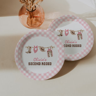 Second Rodeo Pink Western Cowboy 2nd Birthday Paper Plate