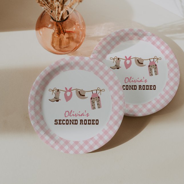 Second Rodeo Pink Western Cowboy 2nd Birthday Paper Plate (Creator Uploaded)