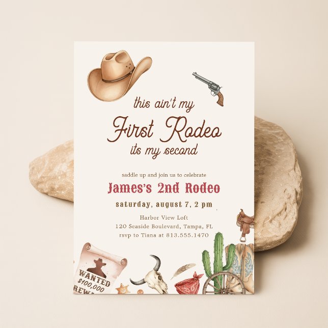 Second Rodeo Vintage Rustic Cowboy 2nd Birthday Invitation (Creator Uploaded)