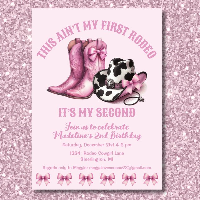 Second Rodeo Western Bows Pink Cowgirl Birthday Invitation (Creator Uploaded)