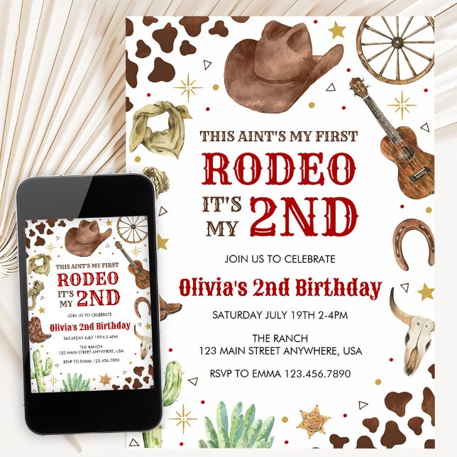 Second Rodeo Western Cowboy 2nd Birthday Invitation (Creator Uploaded)