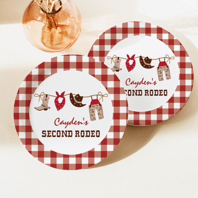 Second Rodeo Western Cowboy 2nd Birthday Paper Plate (Creator Uploaded)