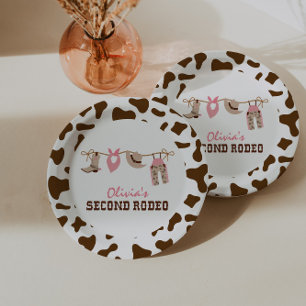 Second Rodeo Western Cowboy 2nd Birthday Paper Plate