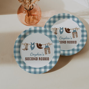 Second Rodeo Western Cowboy 2nd Birthday Paper Plate
