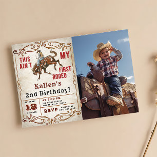 Second Rodeo Western Cowboy 2nd Birthday Photo Invitation